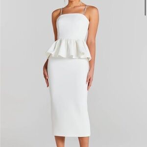 NADINE MERABI White Midi Peplum Dress